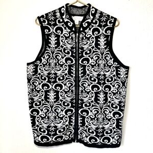 C.J. Banks Mock Neck Full Zip Patterned Knit Vest Women’s Size 1X Black & White
